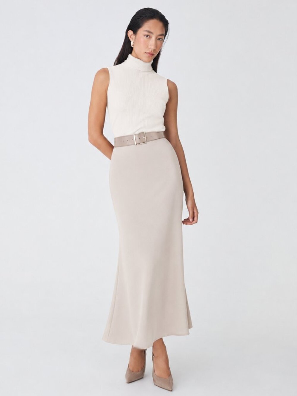 Forcast Caris Flared Maxi Skirt - Greige